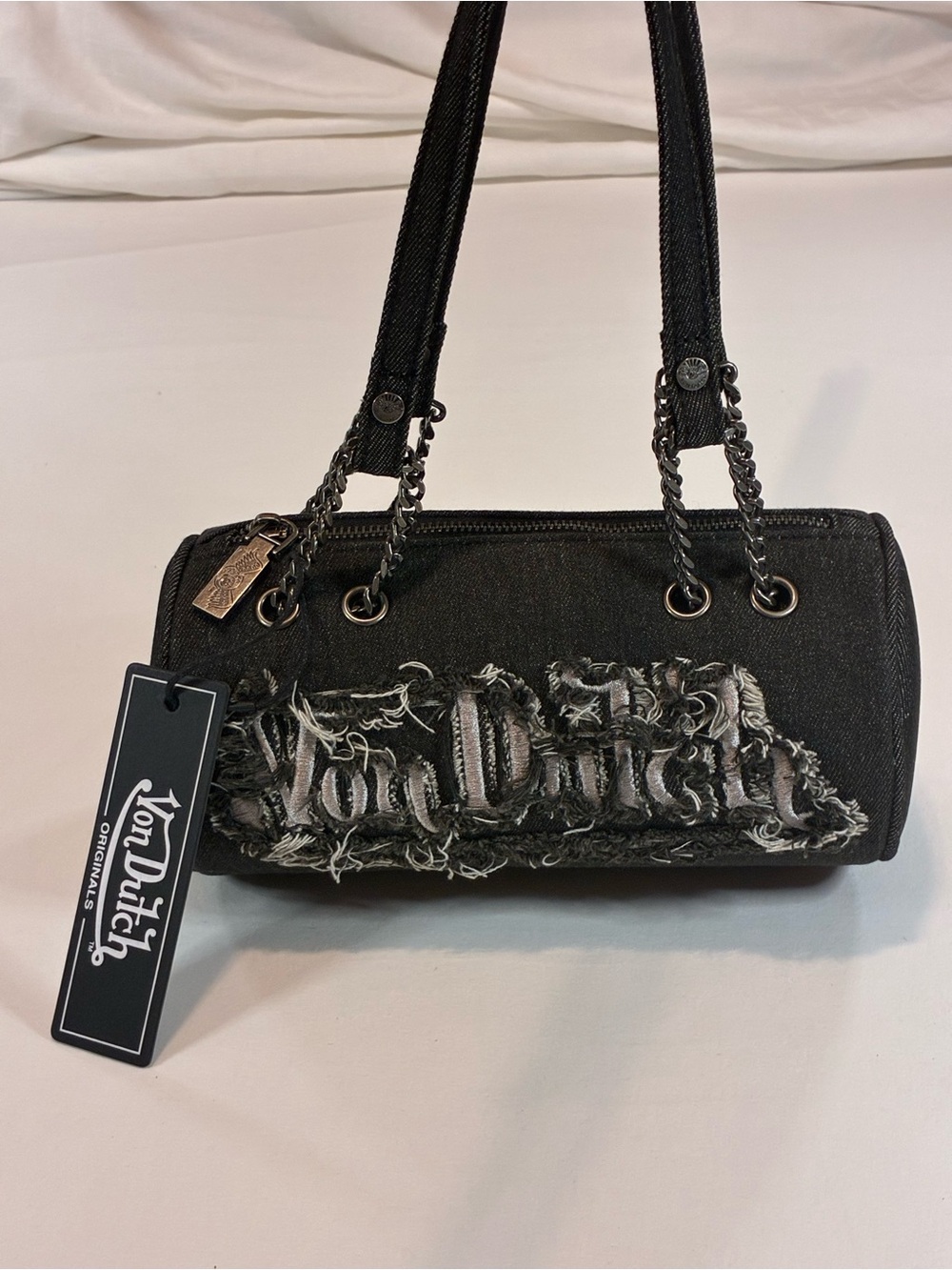 Von Dutch Black Denim Barrel Mini Shoulder Bag